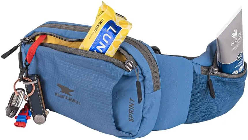 Mountainsmith Sprint Lumbar Waist Fanny Hip Pack, Running, Hiking, Travel, Dog-Walking, Outdoor Activities with 4 Zippered Pockets, Coronet Blue