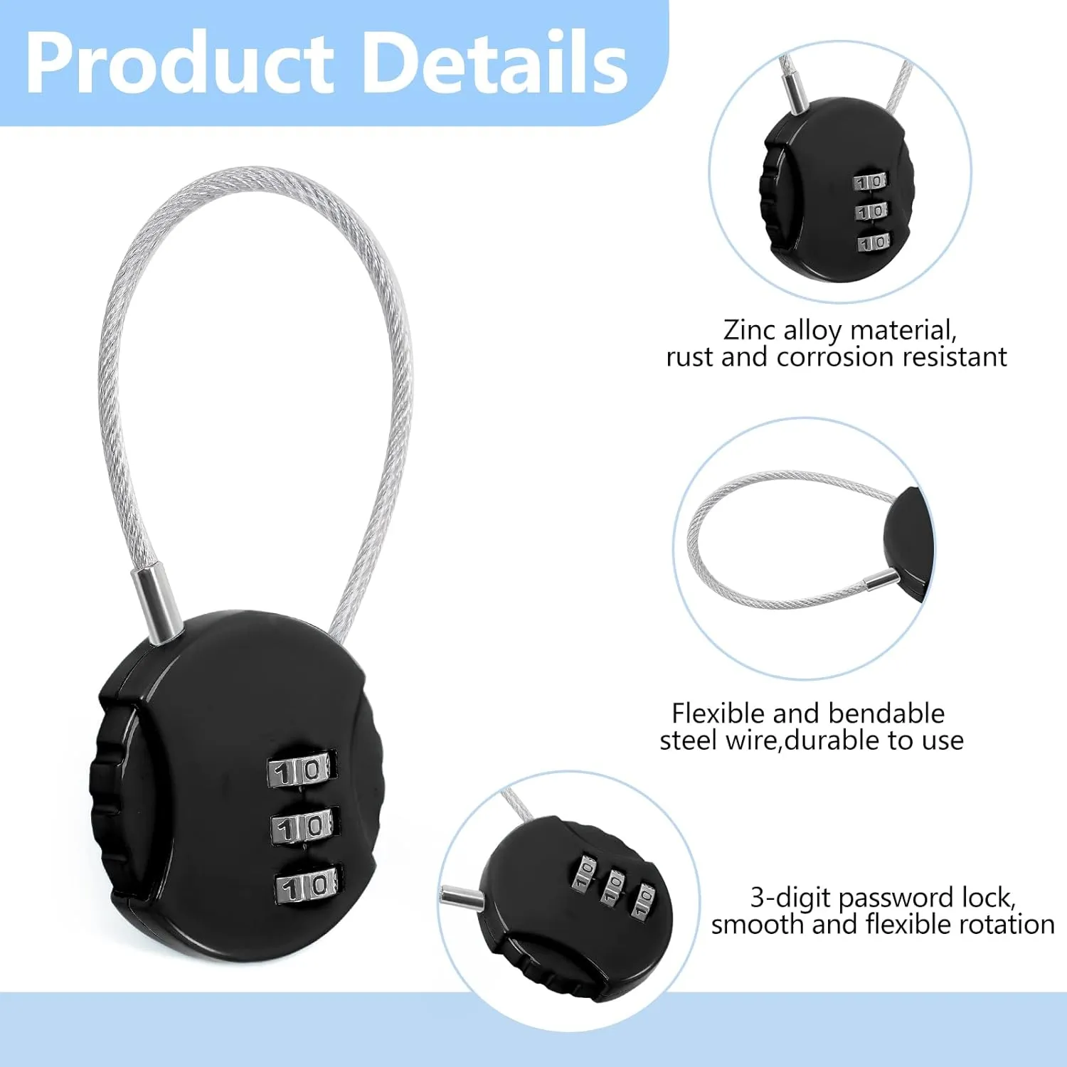 Moxweyeni Combination Lock 3 Digit Gym Padlock Waterproof Resettable Bag Luggage Gate Padlock Outdoor for School Locker Travel Toolbox Storage