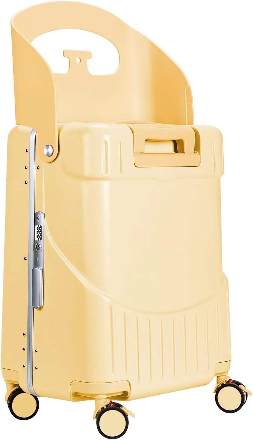 MRPLUM Ride On Luggage with Seat for Kids&Adults with Seat Belt,Hard Shell Lightweight Rolling Spinner Wheels Travel Luggage with TSA Lock,20 inch,Yellow