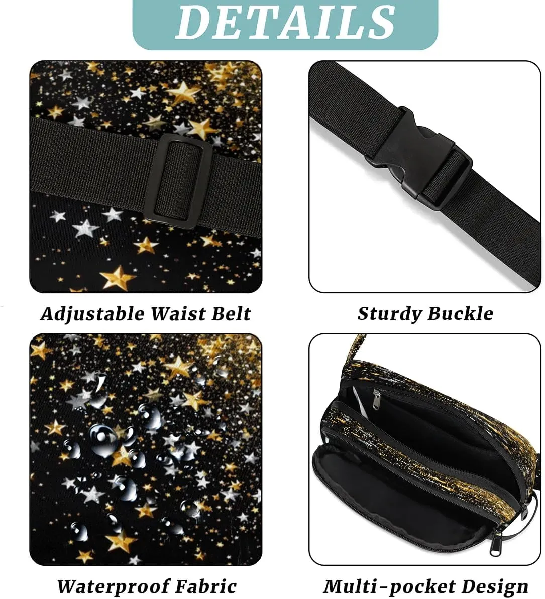Multicolor Stars Print Fanny Packs for Women Men Waterproof Waist Bag with Adjustable Strap Belt Bag for Travel Running Hiking