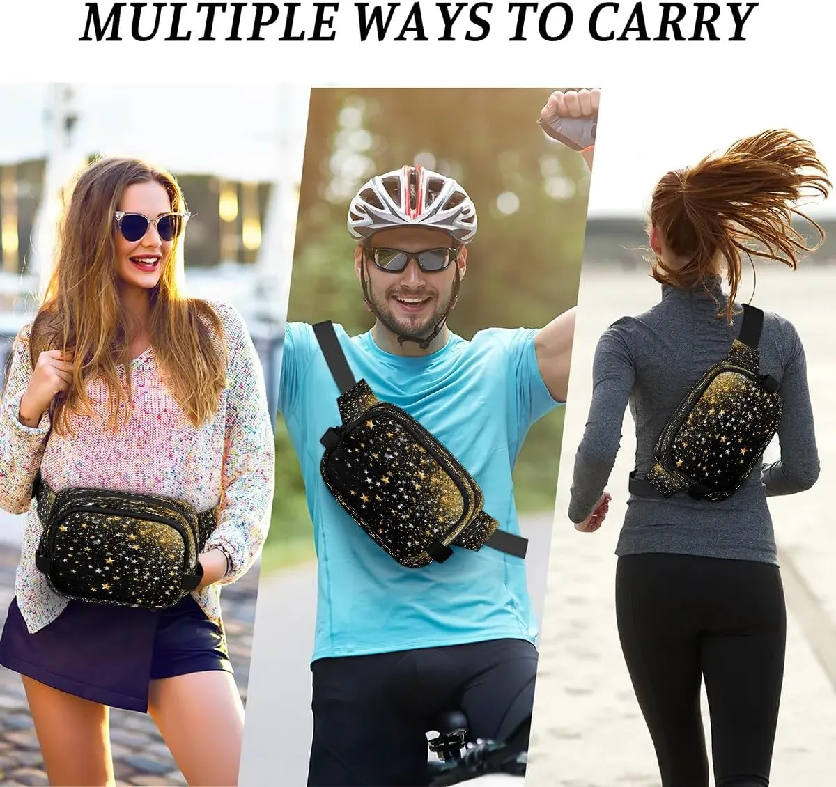Multicolor Stars Print Fanny Packs for Women Men Waterproof Waist Bag with Adjustable Strap Belt Bag for Travel Running Hiking