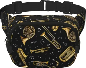Musical Instruments Print Unisex Square Double Layer Waist Bag Trendy Crossbody Fanny Pack Travel Workouts