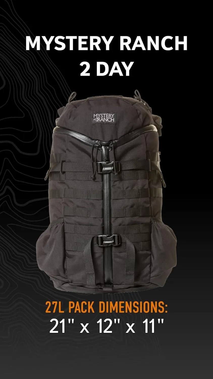 Mystery Ranch 2 Day Backpack - Tactical Daypack Molle Hiking Packs, Black, L/XL