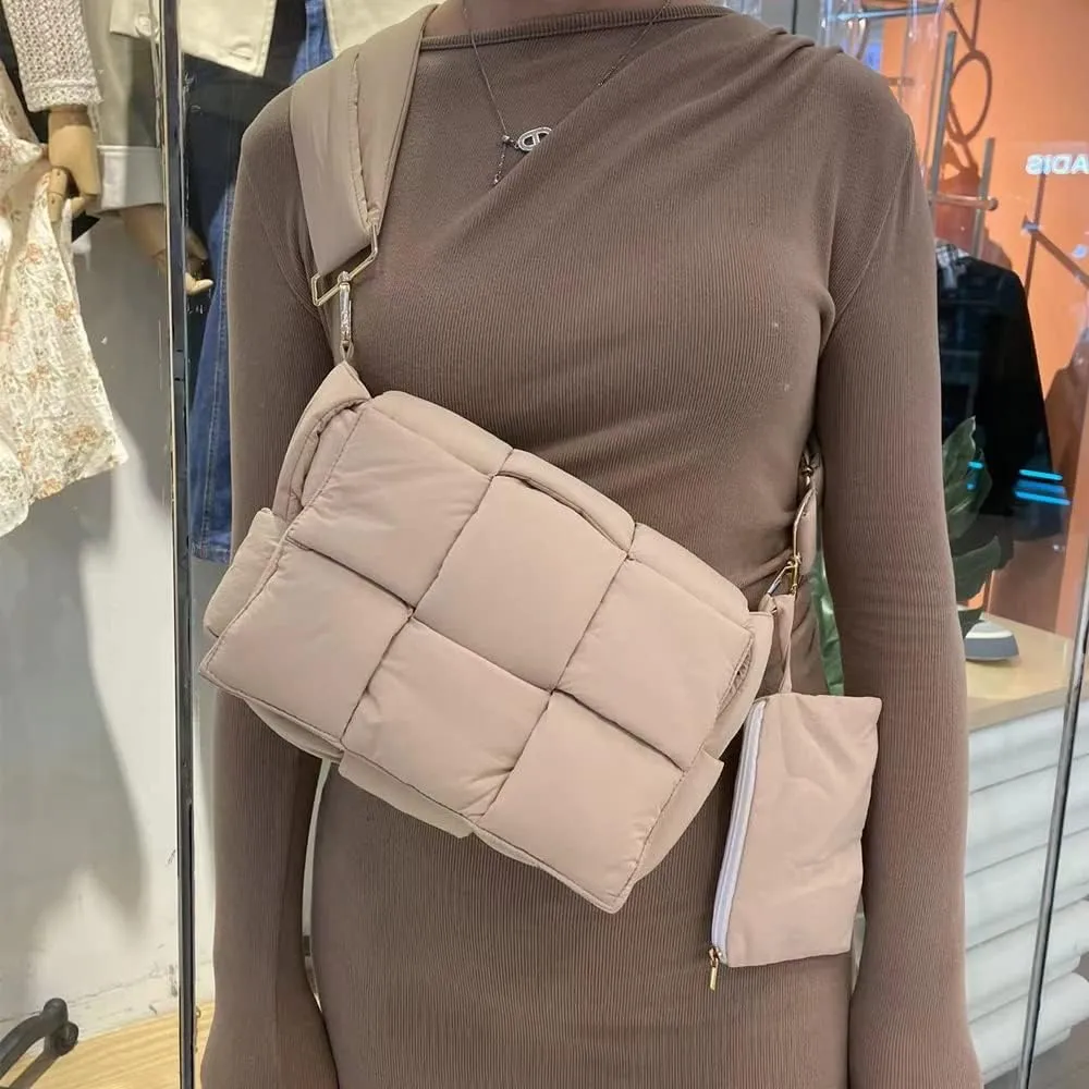 NAARIIAN Puffer Crossbody Bag for Women, Lightweight Puffy Shoulder Bags with Adjustable Strap,Quilted Woven Purse Hobo Bag