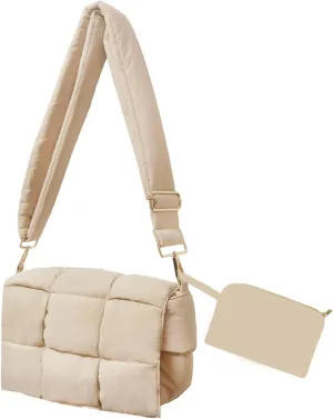 NAARIIAN Puffer Crossbody Bag for Women, Lightweight Puffy Shoulder Bags with Adjustable Strap,Quilted Woven Purse Hobo Bag