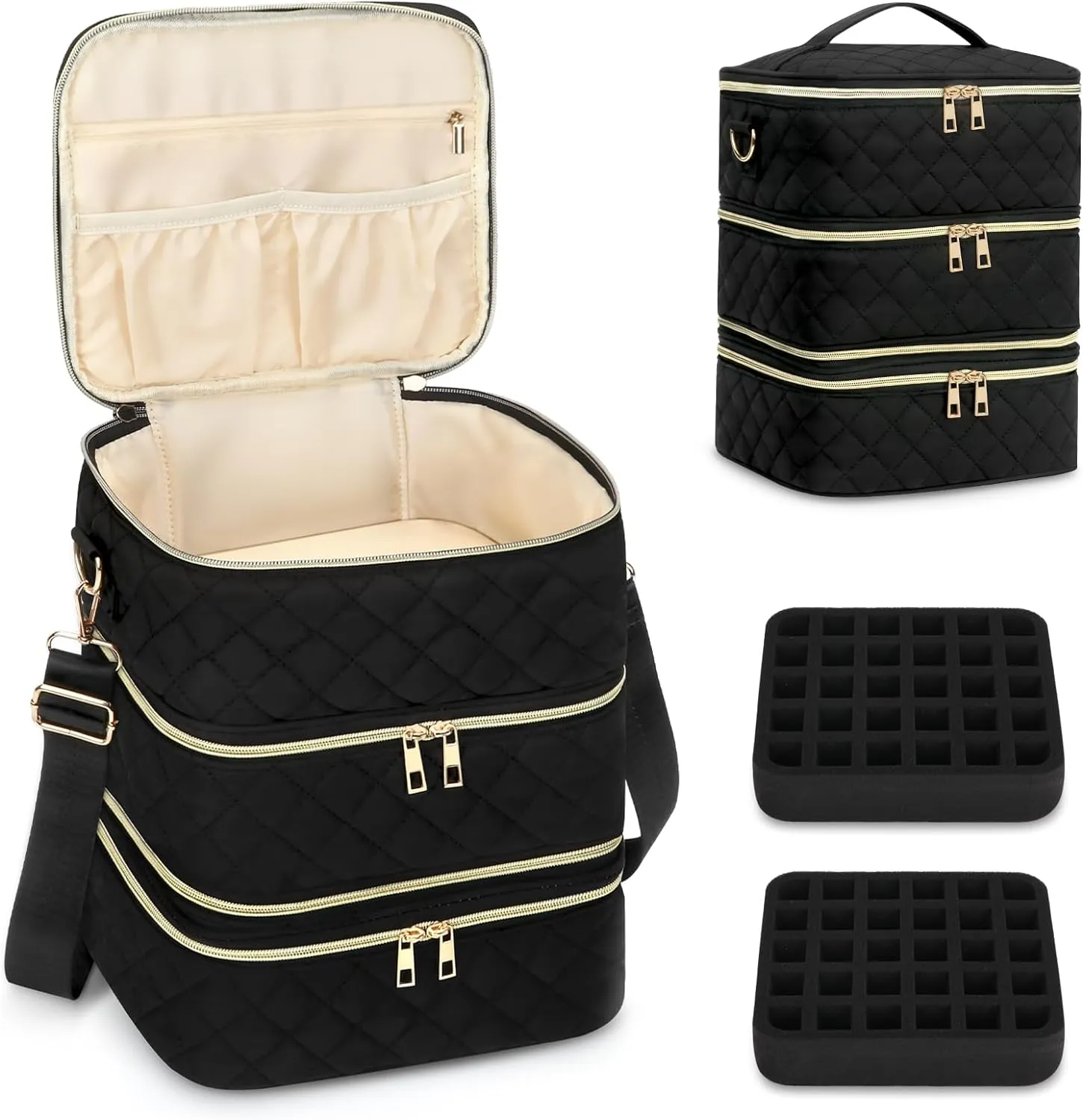 Nail Polish Organizer Case, 3 Layers Nail Polish Case with Dividers,Detachable Nail Polish Organizer Bag Holds 60 Nail Polish Bottles and a Nail Lamp,Nail Bag for Nail Tech Supplies