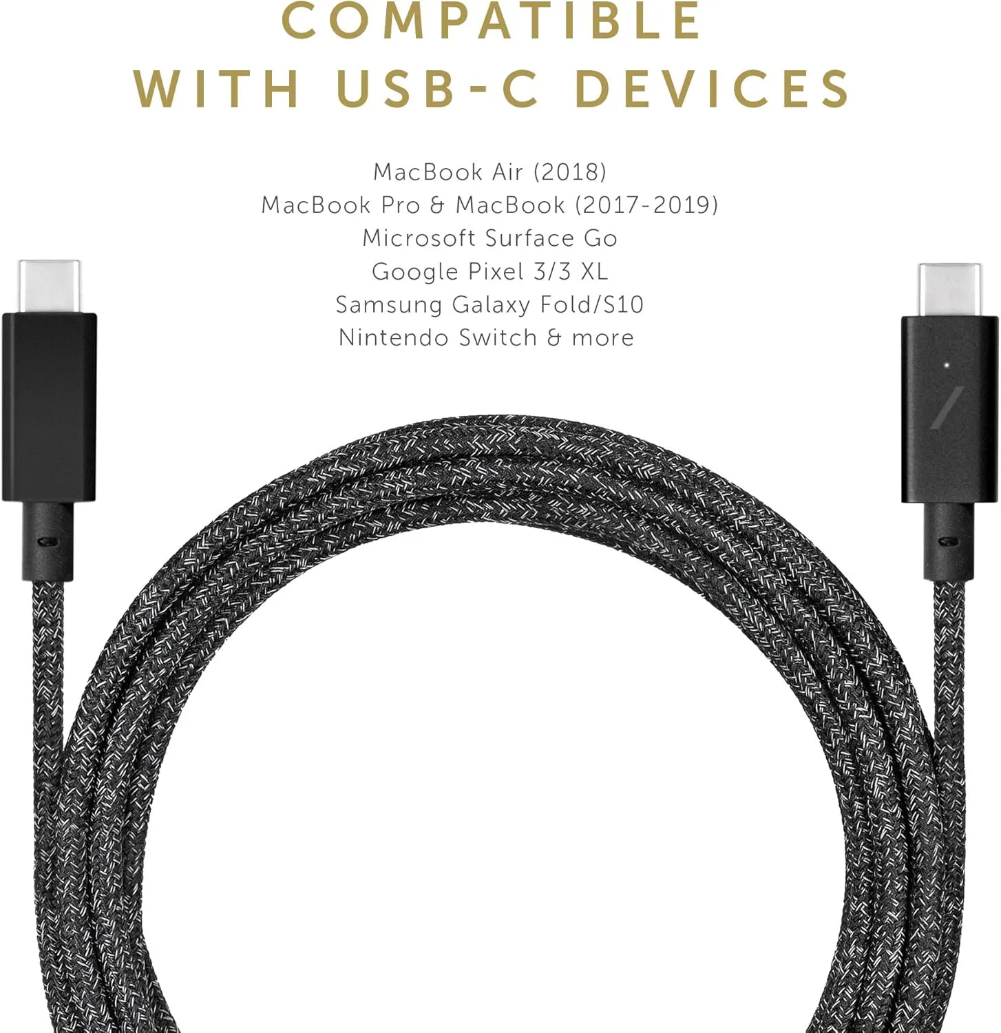 Native Union Type-C Belt Cable Pro - USB-C to USB-C 8ft Ultra-Strong Charging Cable with Leather Strap Compatible with MacBook Pro 2017-2020, MacBook Pro 13" M1/ M2, Air 13" M1, Surface Go 3 (Cosmos)