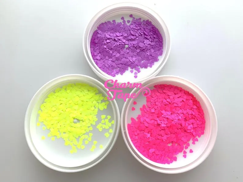 Neon Heart Loose glitters, hearts glitter 4mm UV resin, nail gel, acrylic nail, Solvent Resistant