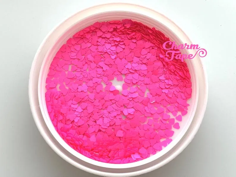 Neon Heart Loose glitters, hearts glitter 4mm UV resin, nail gel, acrylic nail, Solvent Resistant