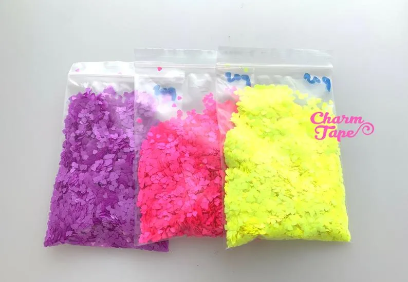 Neon Heart Loose glitters, hearts glitter 4mm UV resin, nail gel, acrylic nail, Solvent Resistant