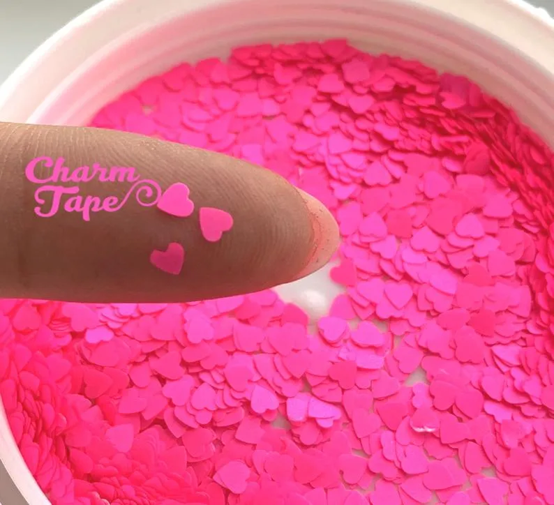 Neon Heart Loose glitters, hearts glitter 4mm UV resin, nail gel, acrylic nail, Solvent Resistant