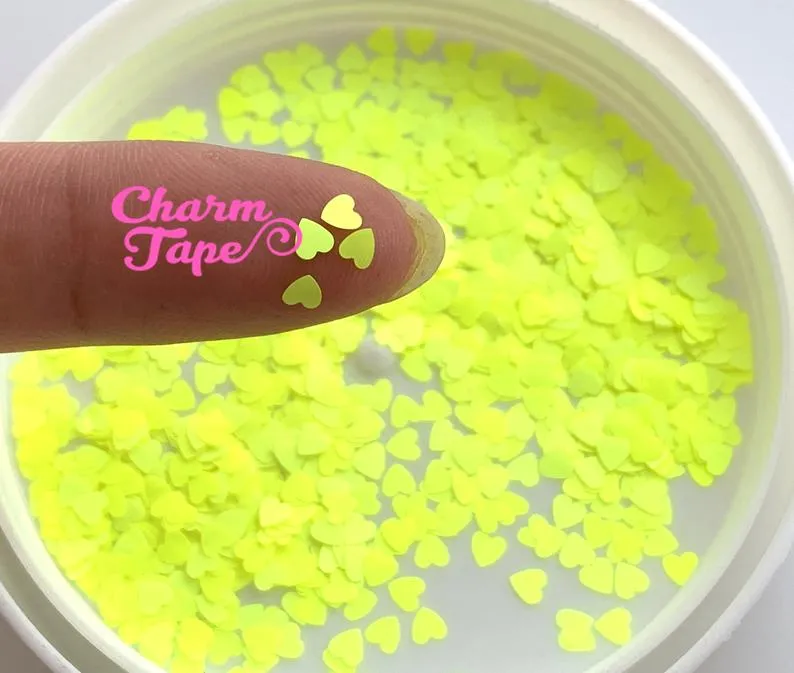 Neon Heart Loose glitters, hearts glitter 4mm UV resin, nail gel, acrylic nail, Solvent Resistant