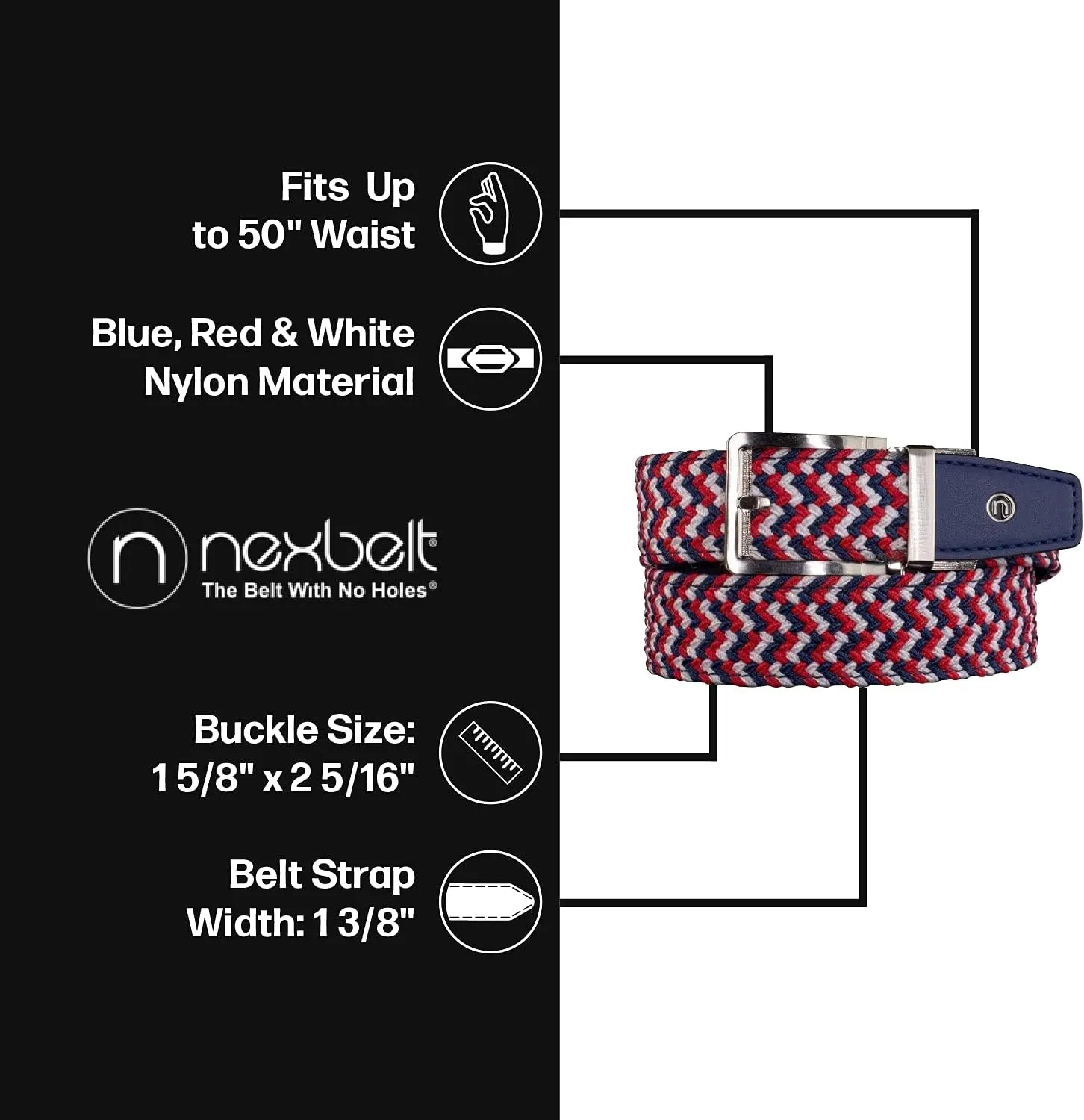 Nexbelt Men's Braided Ratchet Golf Belt – Adjustable, Stretch Fit – For Casual Wear & Golfing (Fits up to 50")
