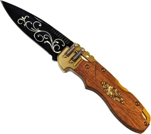 NLX 8" Steampunk Design Lockback Pocket Folding Knife With Coated 420 Stainless Steel Blade. For Collection, Everyday Ccarry and Outdoor Activity Tool Knife (Black)