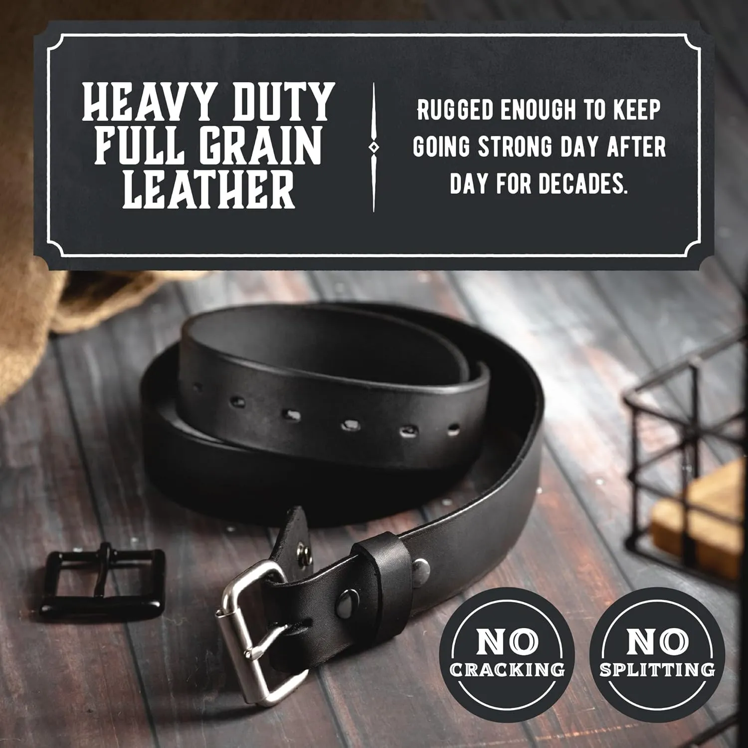 No Buckle Belt | Made in USA Mens Cowboy Belt | 1 1/2" Leather Belt Strap with Snaps