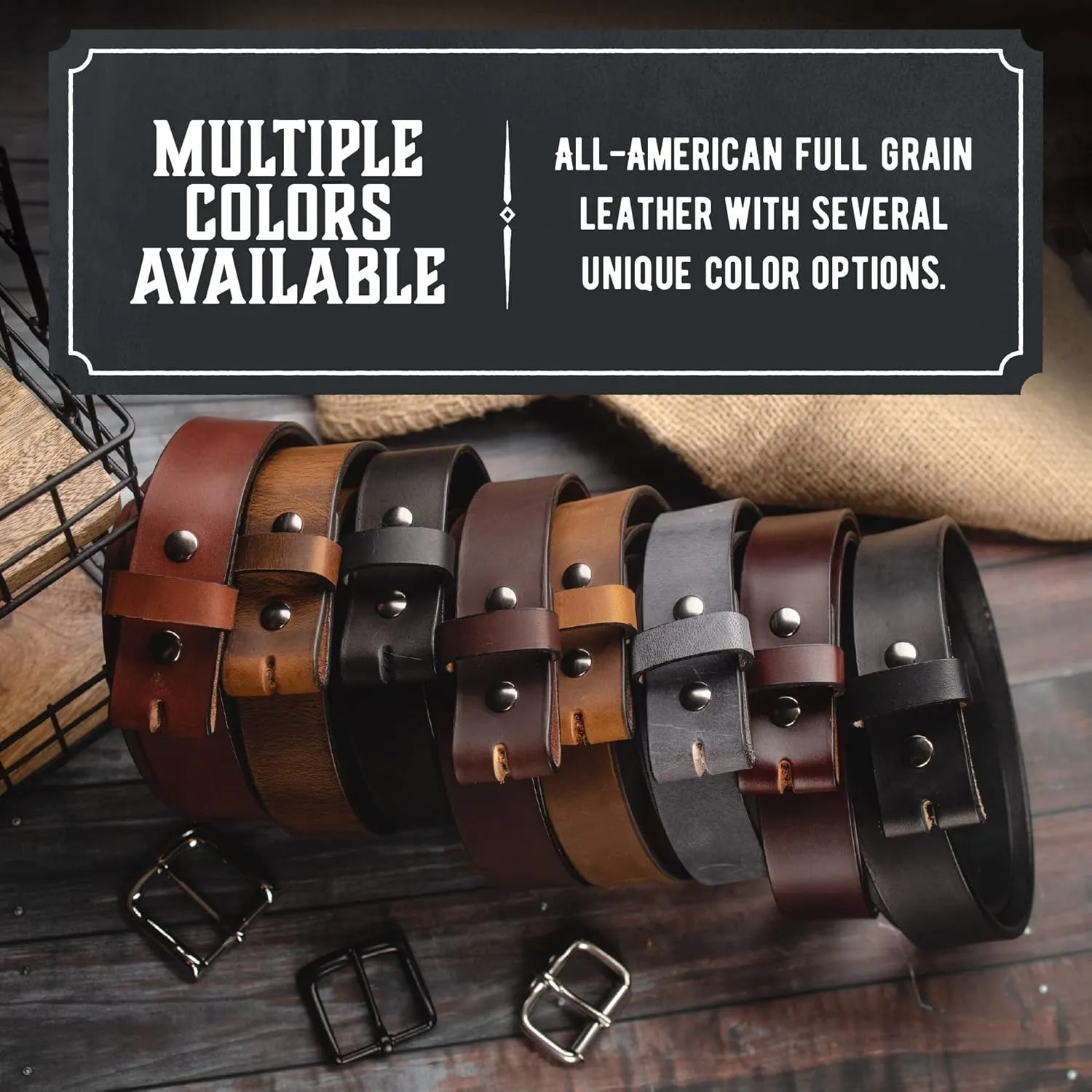 No Buckle Belt | Made in USA Mens Cowboy Belt | 1 1/2" Leather Belt Strap with Snaps