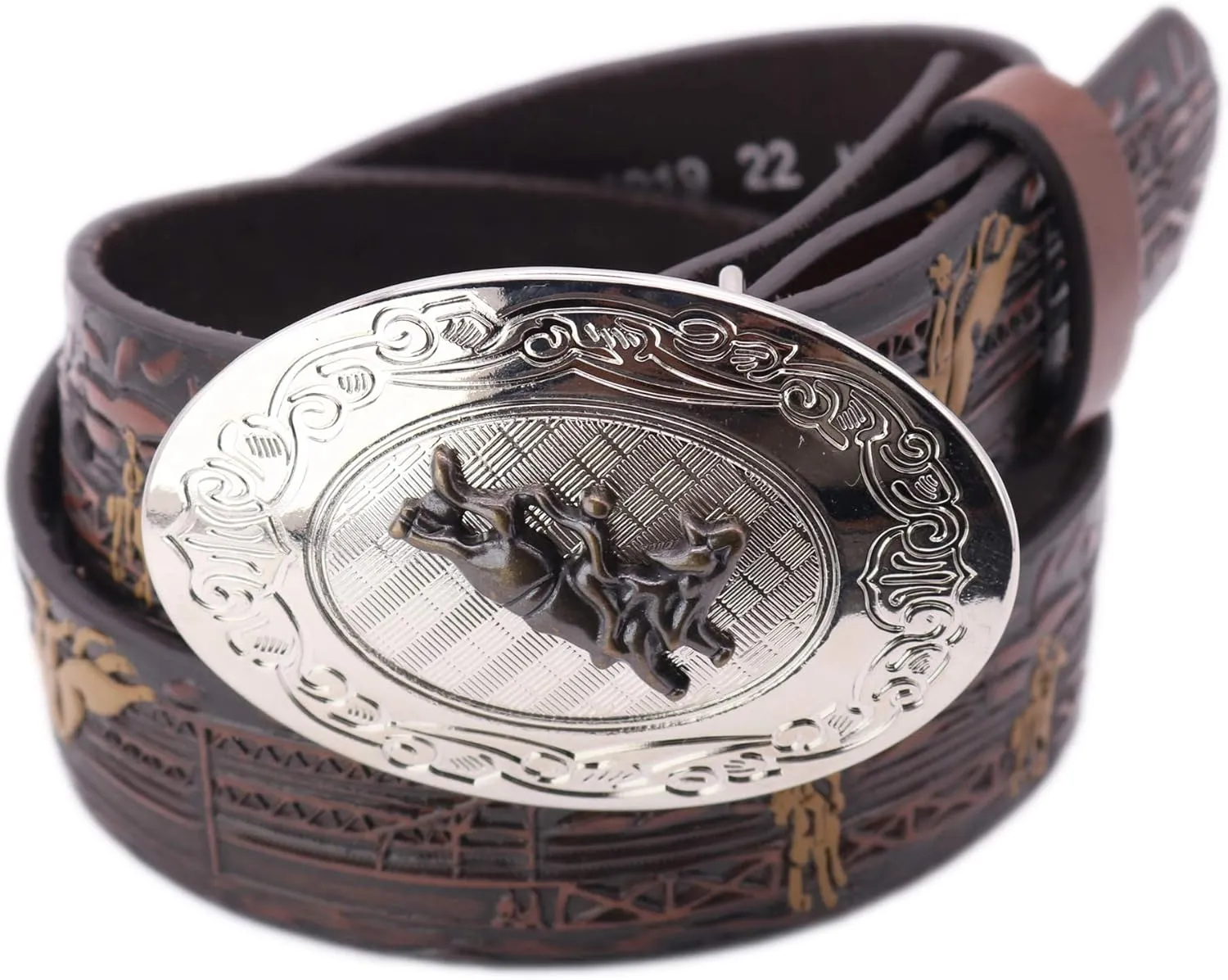 Nocona Boy's Bull Rider Cowboy Design Belt, Brown, 26
