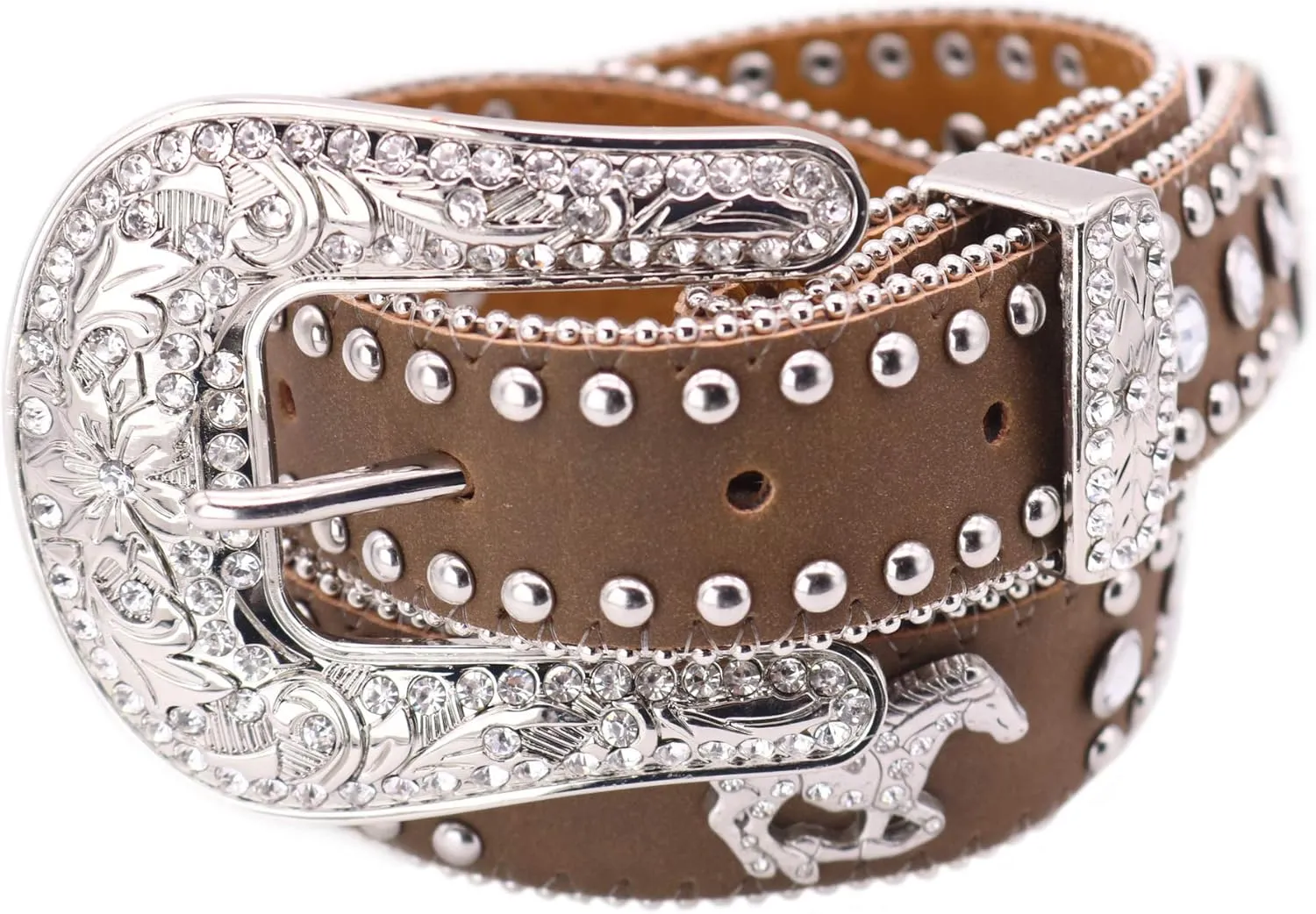 Nocona Girl's Running Horse Conchos Belt, Medium Brown Distressed, 18