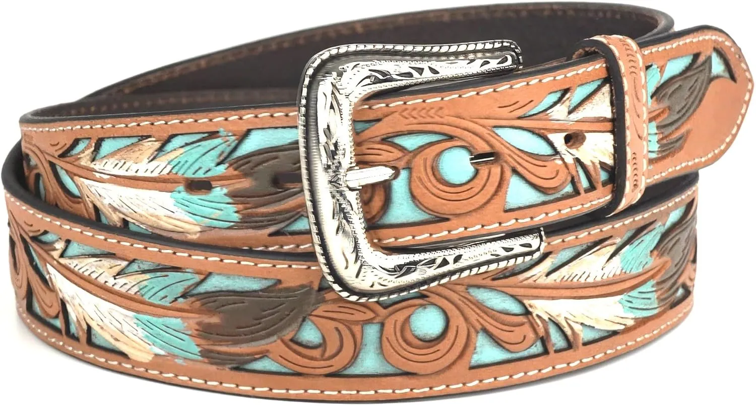 Nocona Western Belt Mens Feather Tooled Filigree Inlay N210006002