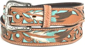 Nocona Western Belt Mens Feather Tooled Filigree Inlay N210006002