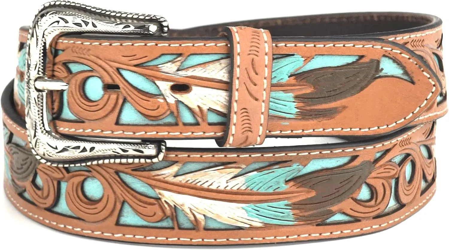 Nocona Western Belt Mens Feather Tooled Filigree Inlay N210006002