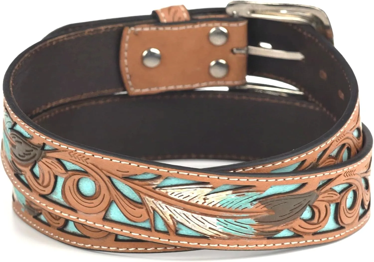 Nocona Western Belt Mens Feather Tooled Filigree Inlay N210006002