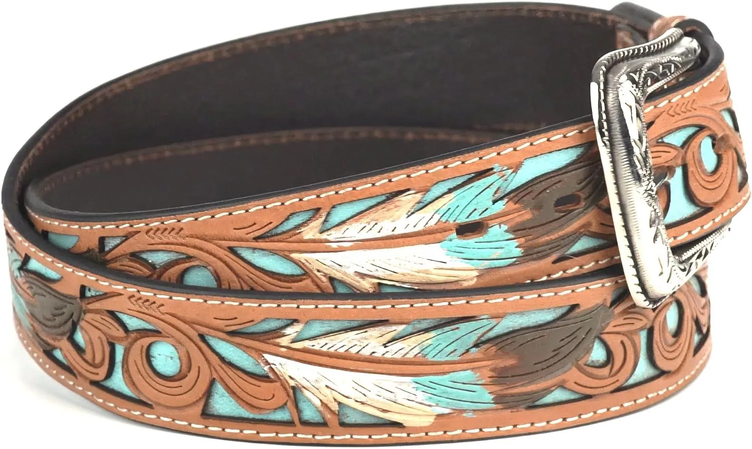 Nocona Western Belt Mens Feather Tooled Filigree Inlay N210006002
