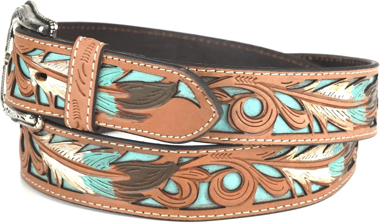 Nocona Western Belt Mens Feather Tooled Filigree Inlay N210006002