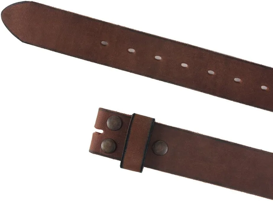 NPET Men's Full Grain Leather Belt Vintage Distressed Style with Snap-On Strap 1 1/2" Wide without Buckle