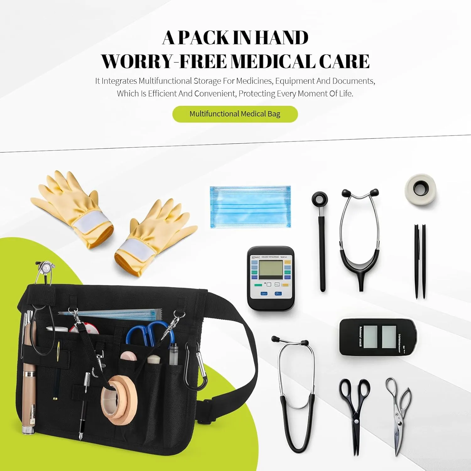 Nurse Fanny Pack with Stethoscope Holder - Nursing Fanny Pack for Nurses, Nurse Pocket Organizer, Medical Bags for Nurses, Utility Belt for Work, Teacher Tool Belt (Black)