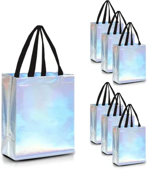 Nush Nush Set of 30 Stunning Iridescent Gift Bags in Bulk, Reusable With Black Handles, Medium Size, Perfect As Goodie/Birthday Gift Bags, Party Favor Bags, 8Wx4Dx10H Size