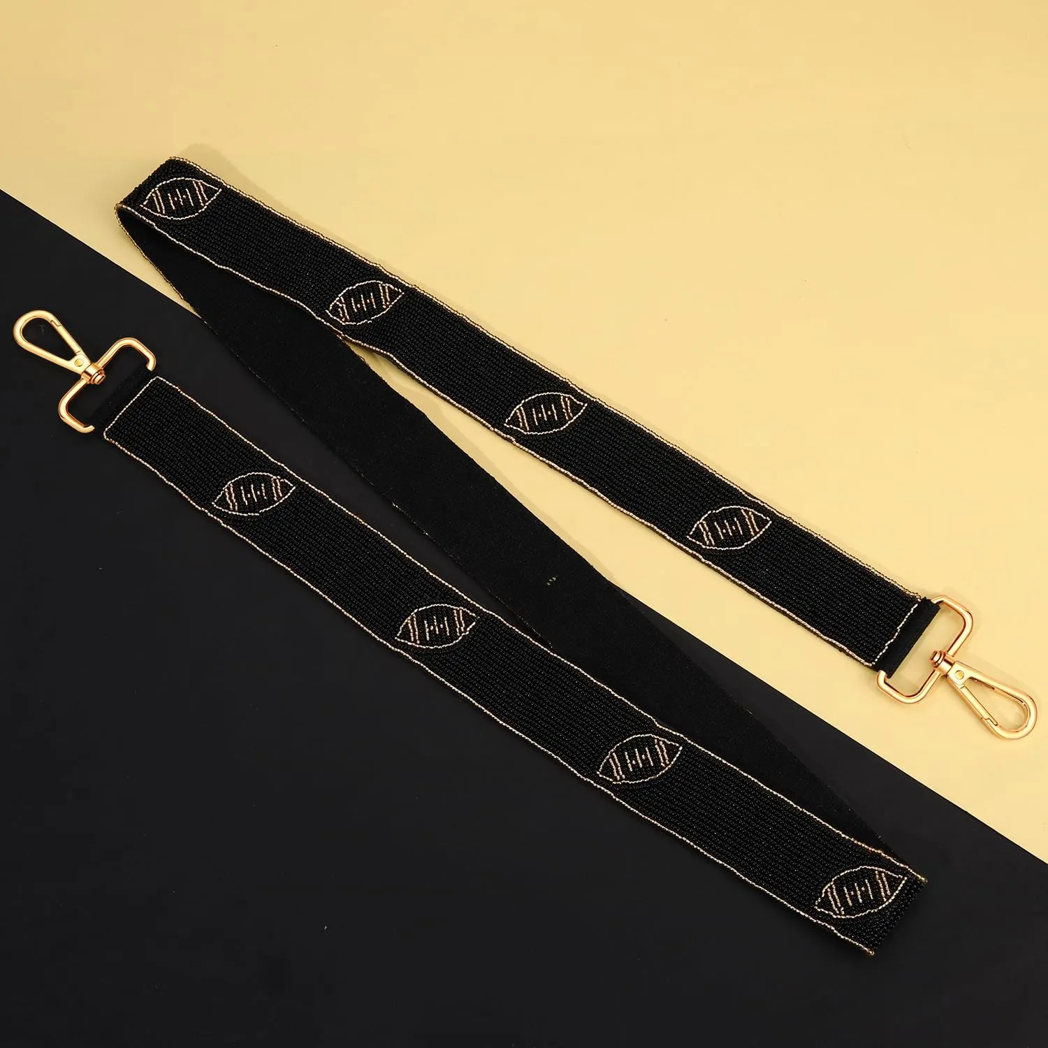 NVENF Beaded Football Purse Strap Replacement Game Dag Bag Straps Wide Crossbody Stadium Bag Strap Football Accessories Gifts (Gold Black)