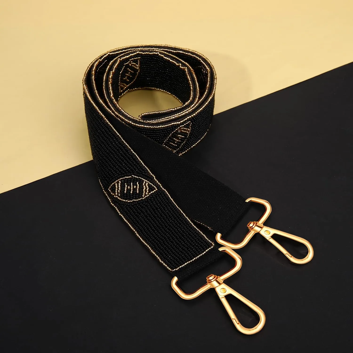 NVENF Beaded Football Purse Strap Replacement Game Dag Bag Straps Wide Crossbody Stadium Bag Strap Football Accessories Gifts (Gold Black)