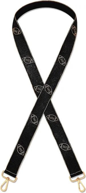 NVENF Beaded Football Purse Strap Replacement Game Dag Bag Straps Wide Crossbody Stadium Bag Strap Football Accessories Gifts (Gold Black)