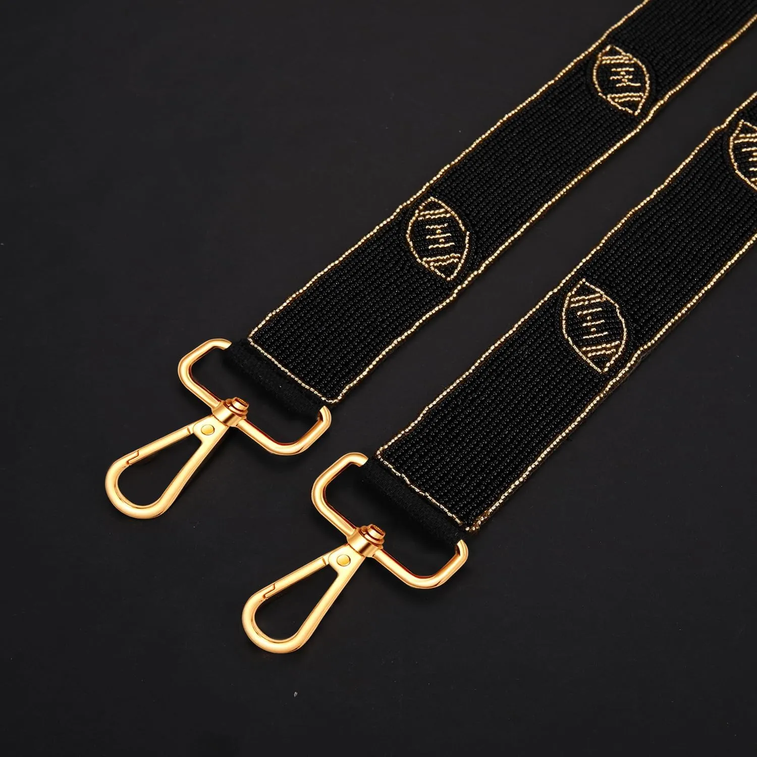 NVENF Beaded Football Purse Strap Replacement Game Dag Bag Straps Wide Crossbody Stadium Bag Strap Football Accessories Gifts (Gold Black)