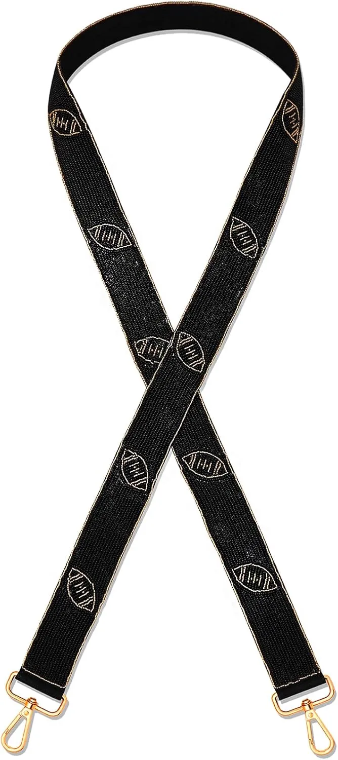 NVENF Beaded Football Purse Strap Replacement Game Dag Bag Straps Wide Crossbody Stadium Bag Strap Football Accessories Gifts (Gold Black)
