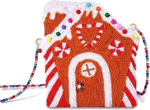 NVENF Christmas Purse Crossbody Bag for Women Beaded Christmas Tree Reindeer Boot Shoulder Bag Holiday Accessories Gifts