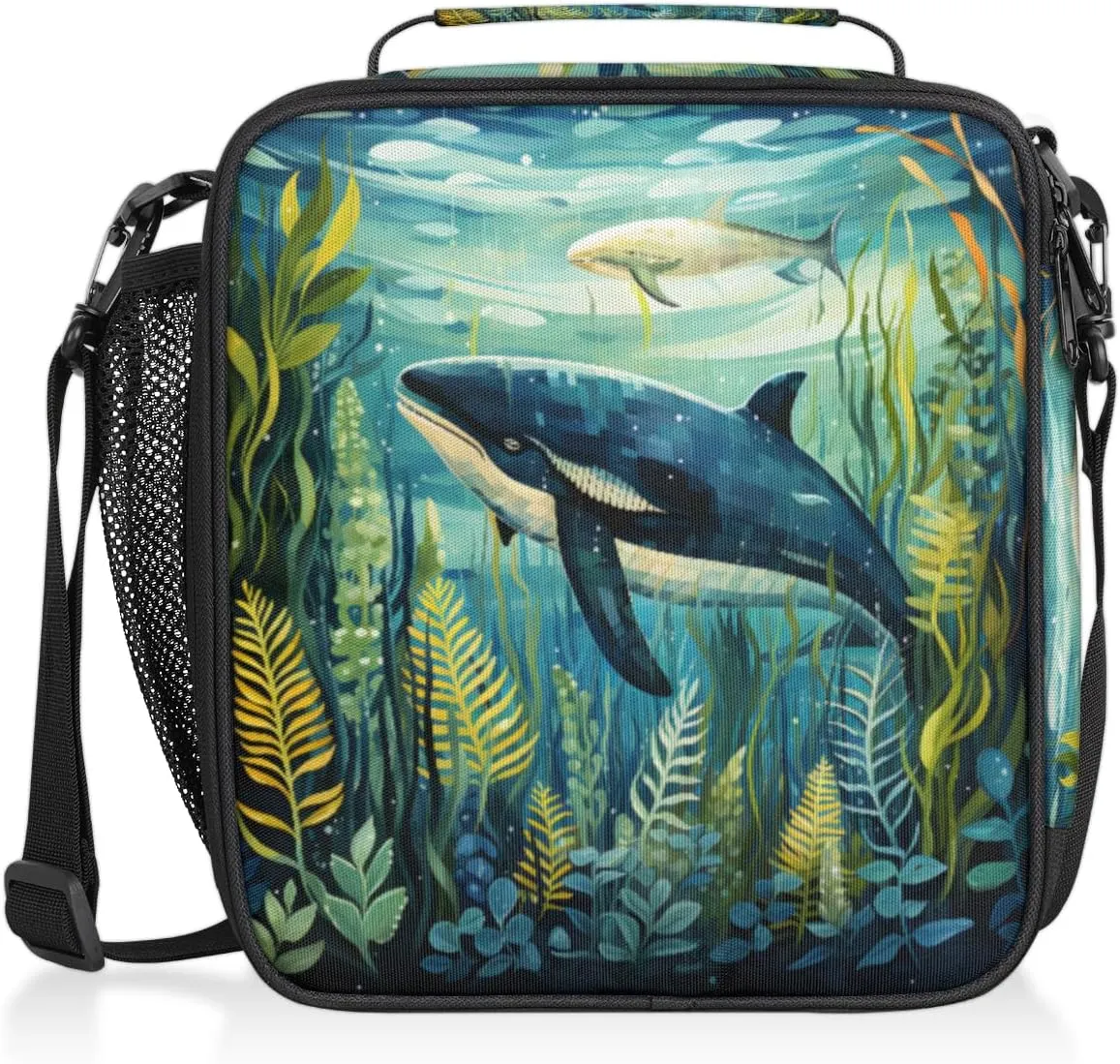 Ocean Animal Lunch Bags for Women Men Seaweed Insulated Lunch Box Lunchbox Cooler Tote Bag Shoulder Strap Reusable for Beach Travel Picnic