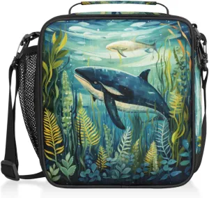 Ocean Animal Lunch Bags for Women Men Seaweed Insulated Lunch Box Lunchbox Cooler Tote Bag Shoulder Strap Reusable for Beach Travel Picnic