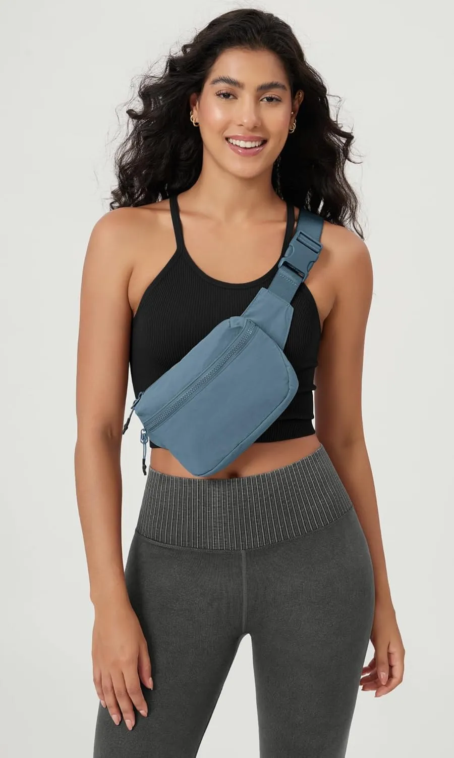 ODODOS 2L Belt Bag for Women Men, Crossbody Fanny Packs with Adjustable Strap Waist Pouch for Workout Hiking Running Travel, Yale Blue
