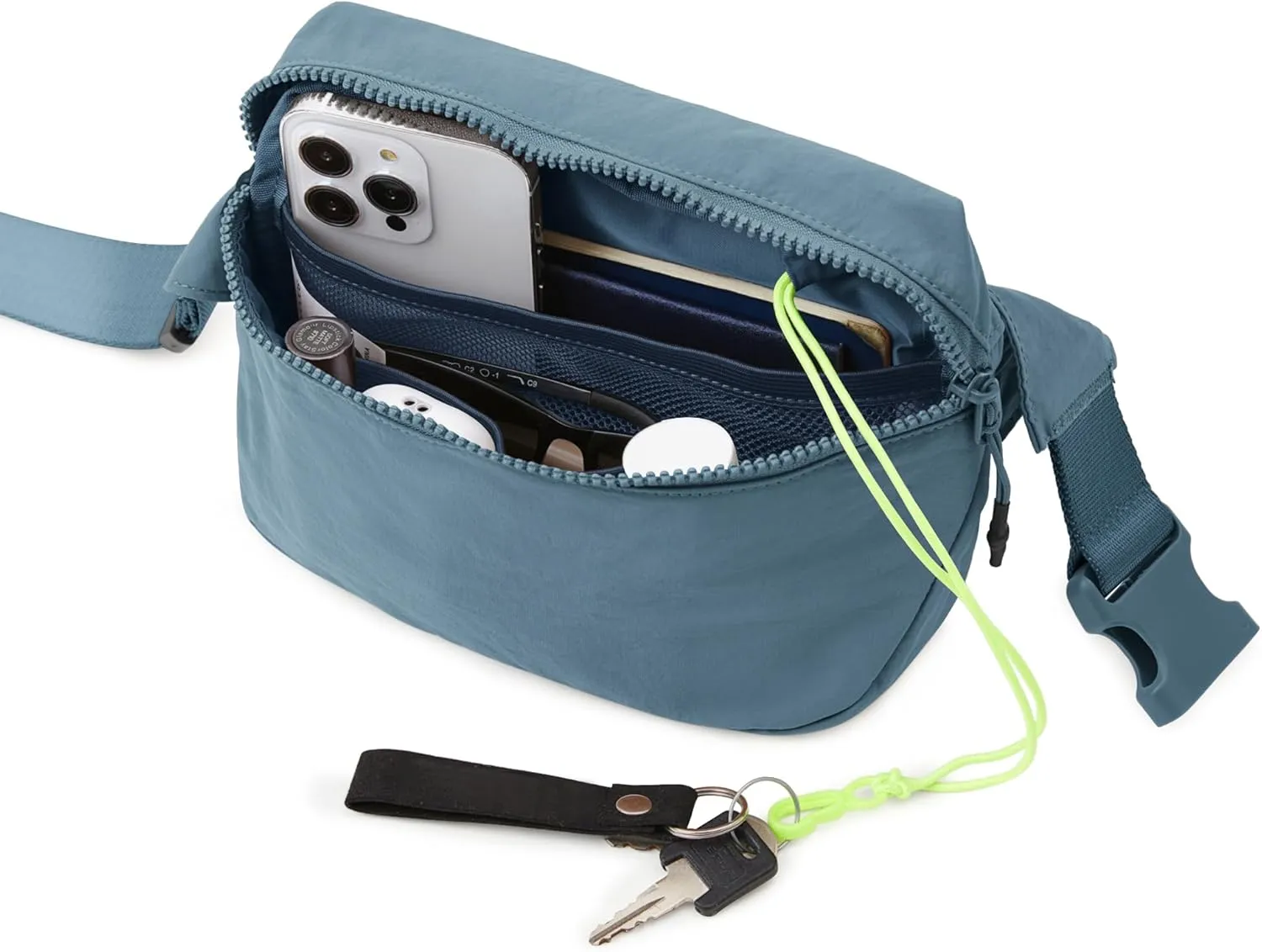 ODODOS 2L Belt Bag for Women Men, Crossbody Fanny Packs with Adjustable Strap Waist Pouch for Workout Hiking Running Travel, Yale Blue