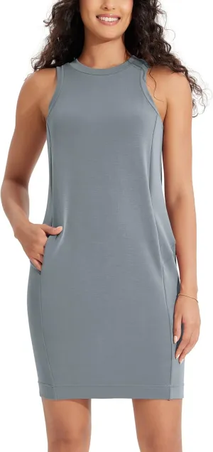 ODODOS Modal Soft Loose Tank Dress for Women Casual Sleeveless Sundress with Kangaroo Pocket Summer Dress