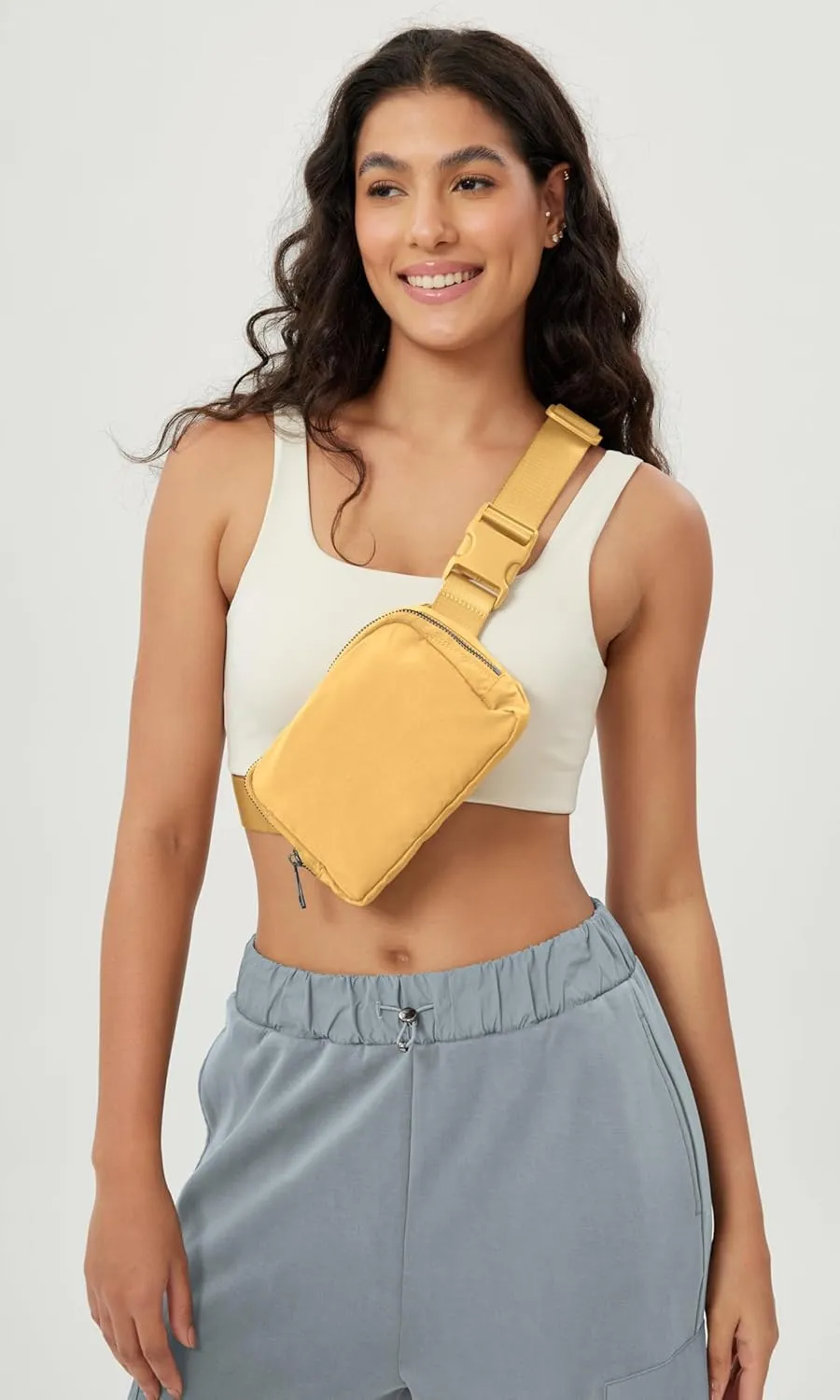 ODODOS Unisex Mini Belt Bag with Adjustable Strap Small Fanny Pack for Workout Running Traveling Hiking, Buff Yellow