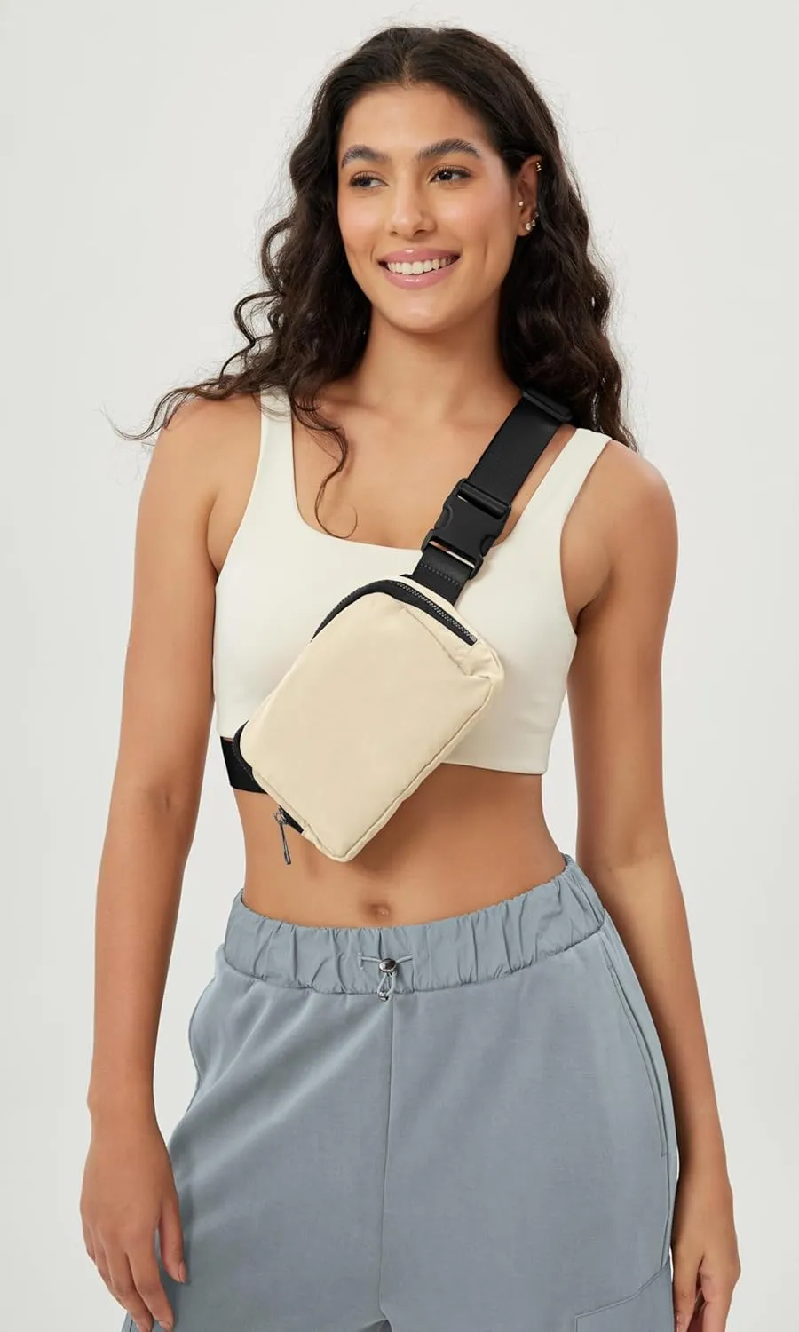 ODODOS Unisex Mini Belt Bag with Adjustable Strap Small Fanny Pack for Workout Running Traveling Hiking, Ivory Black