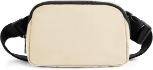 ODODOS Unisex Mini Belt Bag with Adjustable Strap Small Fanny Pack for Workout Running Traveling Hiking, Ivory Black