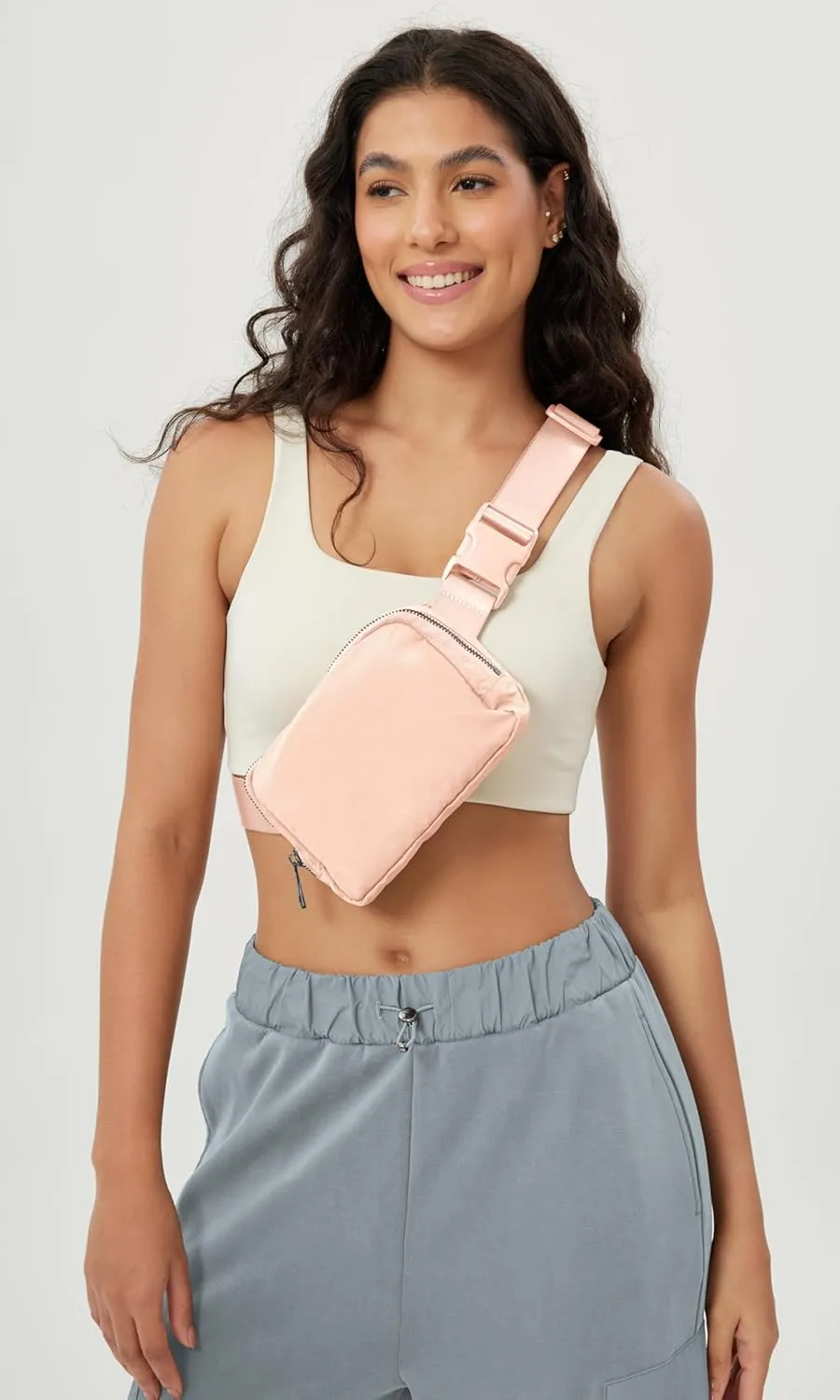ODODOS Unisex Mini Belt Bag with Adjustable Strap Small Fanny Pack for Workout Running Traveling Hiking, Pale Coral