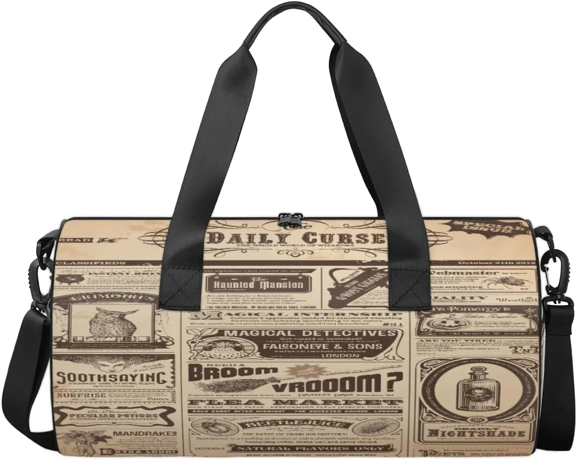 Old Newspaper Travel Duffel Bag Nostalgic Newspaper Sports Gym Bag Men Women Sports Travel Luggage Bag 17.6”×9”×9 “ Duffel Bag Weekend Overnight Gym Bag Nvenient For Carrying