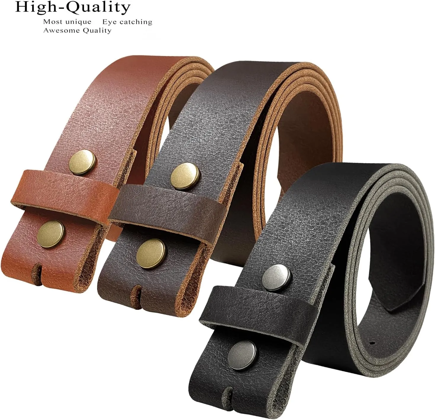 One Piece Full Grain Buffalo/Oil Tanned Leather Replacement Belt Strap or Belt with Buckle 1-1/2" (38mm) wide