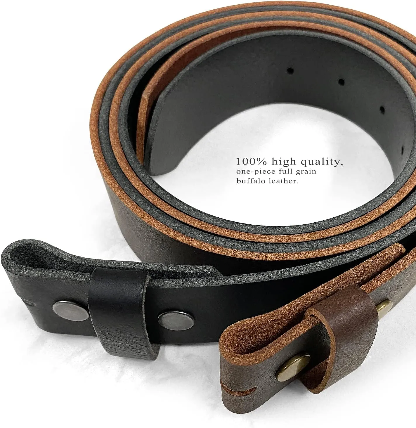 One Piece Full Grain Buffalo/Oil Tanned Leather Replacement Belt Strap or Belt with Buckle 1-1/2" (38mm) wide