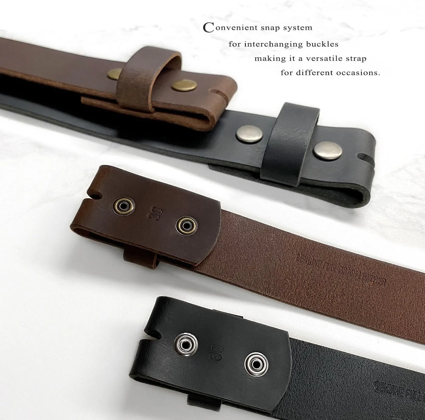 One Piece Full Grain Buffalo/Oil Tanned Leather Replacement Belt Strap or Belt with Buckle 1-1/2" (38mm) wide